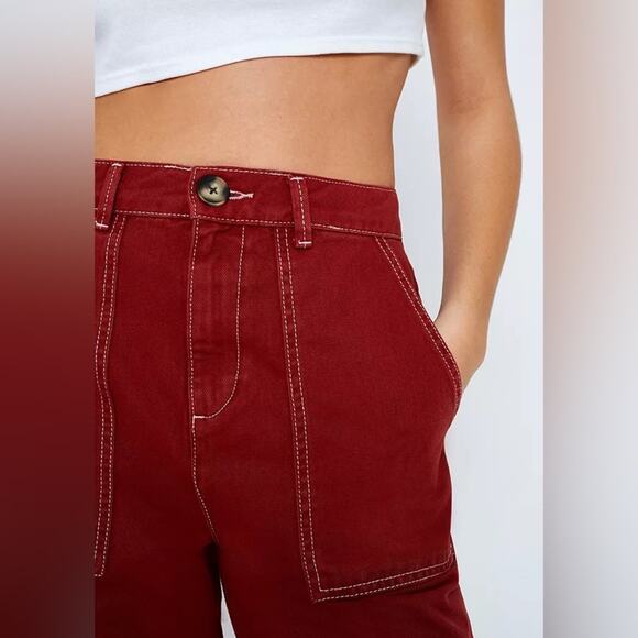 Urban Outfitters BDG Contrast Stitch Workwear Jeans in Red Size 25 - Picture 4 of 12